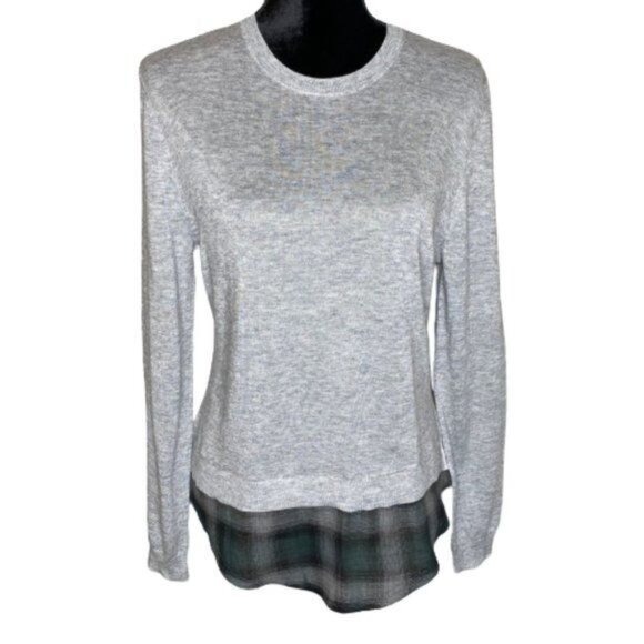 Joe's Jeans Sweater Womens Medium Azure Gray Heathered Layered Tartan Hem - Picture 1 of 16